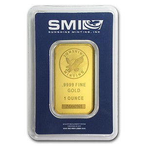 A 1 oz Sunshine Gold Bar in Plastic Card